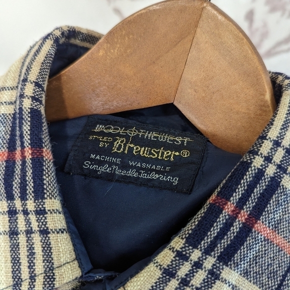 Vintage Wool Shirt Mens Medium Button Up 60's Plaid Brewster West Tan Brown Long - Picture 3 of 16